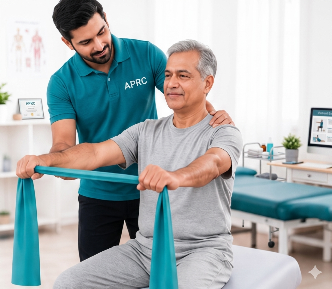 Physiotherapist helping patient at APRC